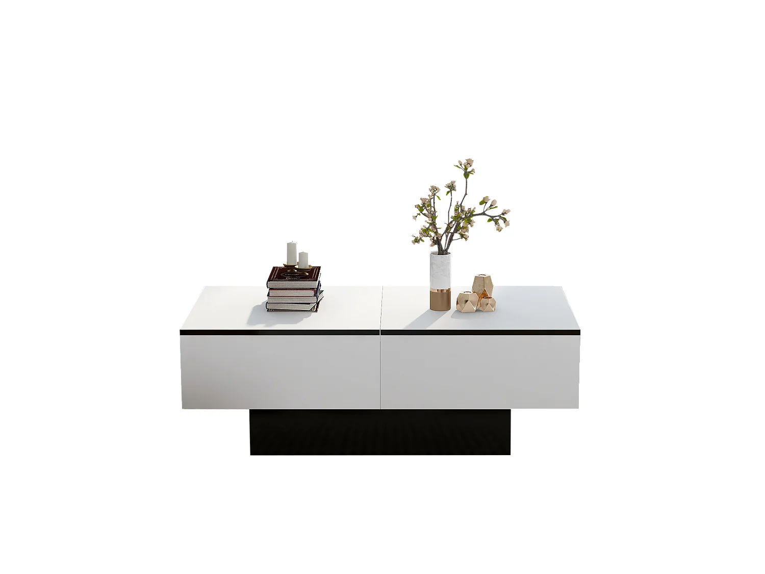 Table basse blanc - Table basse avec 2 espaces de rangement et plateau rétractable - pour le salon