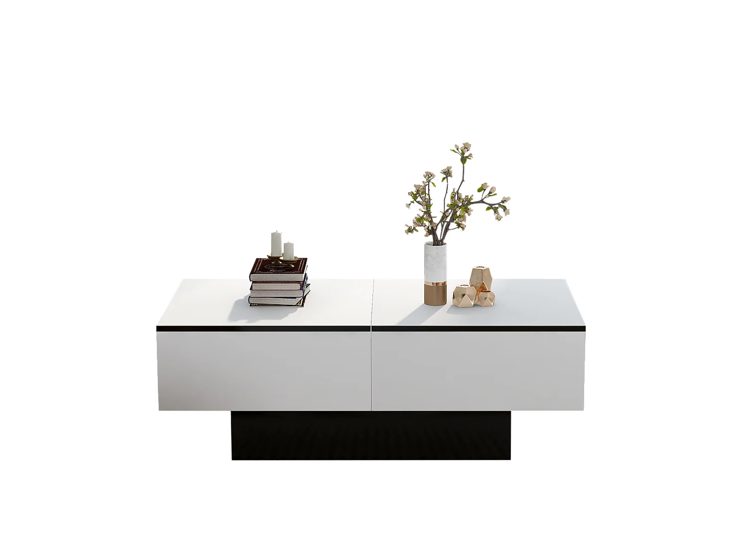 Biały stolik kawowy - Stolik kawowy z 2 schowkami i wysuwanym blatem - do salonu