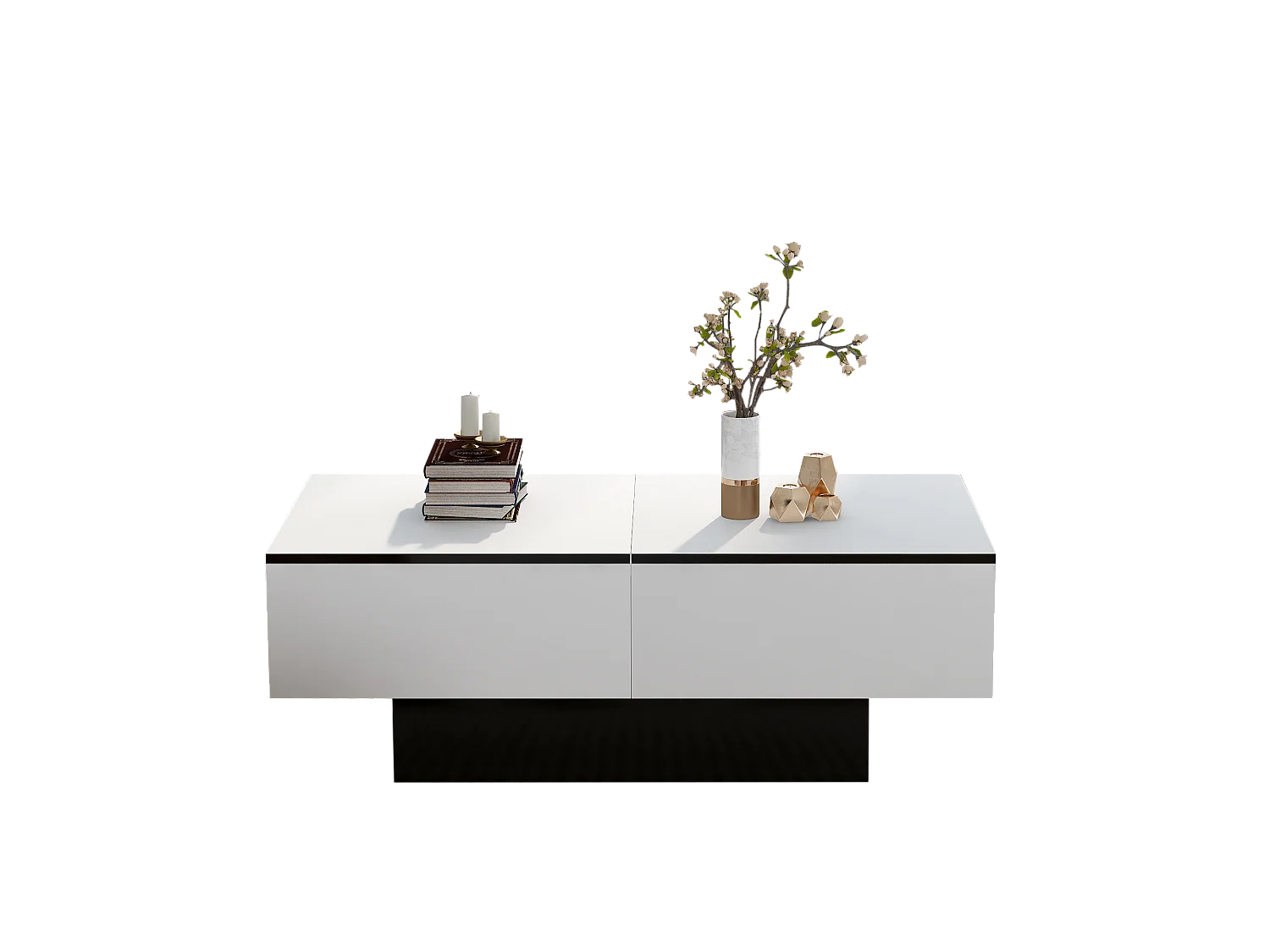 Table basse blanc - Table basse avec 2 espaces de rangement et plateau rétractable - pour le salon