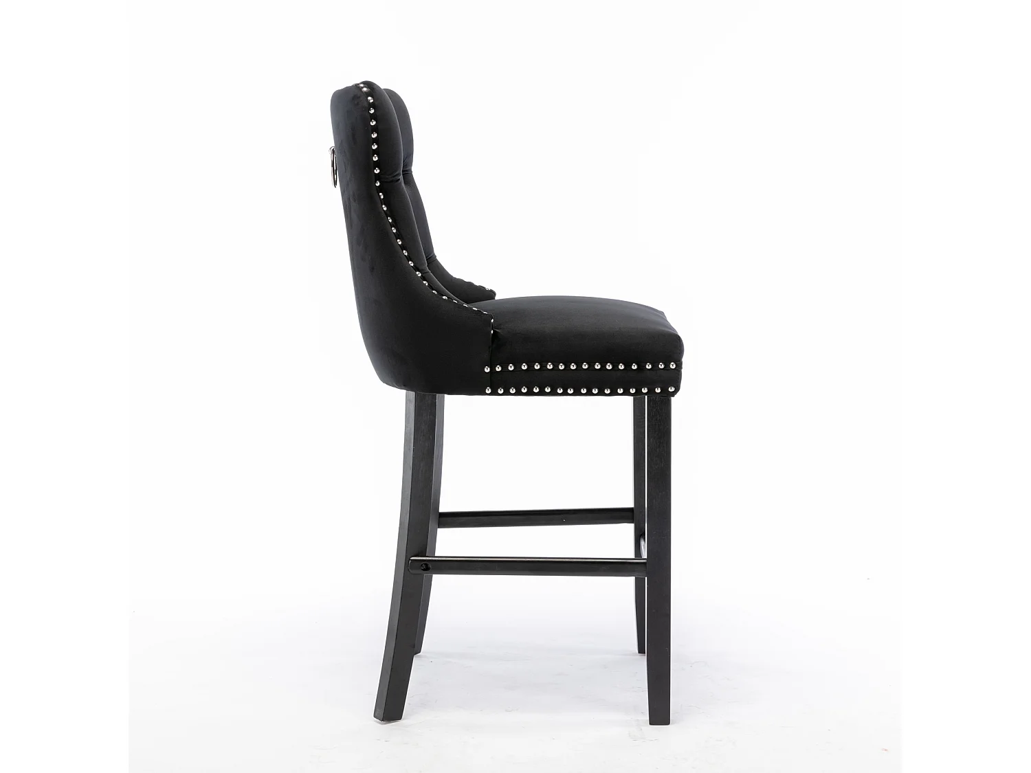 2er-Set Barhocker – Barhocker mit gepolsterter Rückenlehne und Knopfheftung – Schwarzer Samt