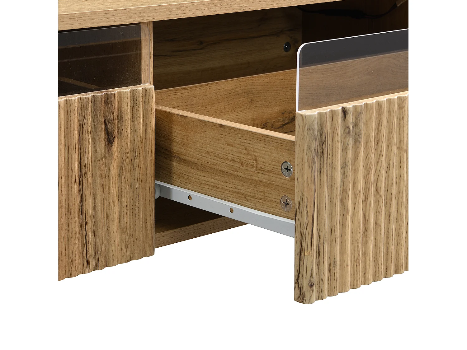 Table basse rectangulaire bois - Table basse avec deux tiroirs et LED - pour le salon