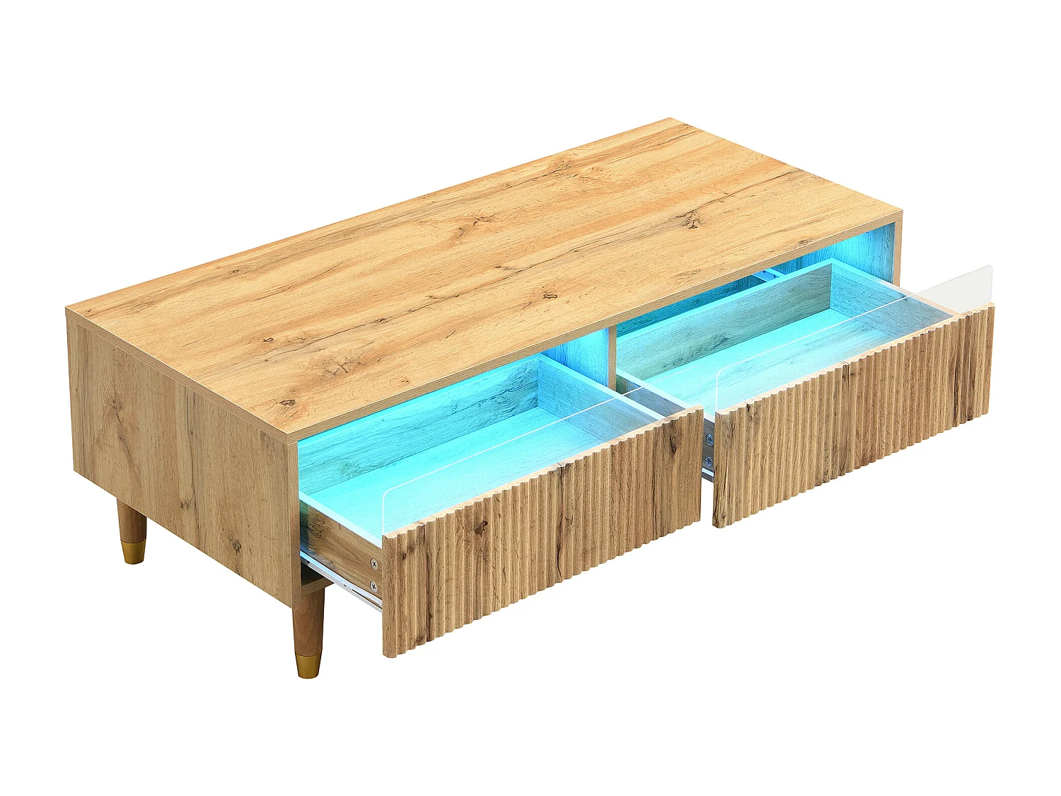 Table basse rectangulaire bois - Table basse avec deux tiroirs et LED - pour le salon