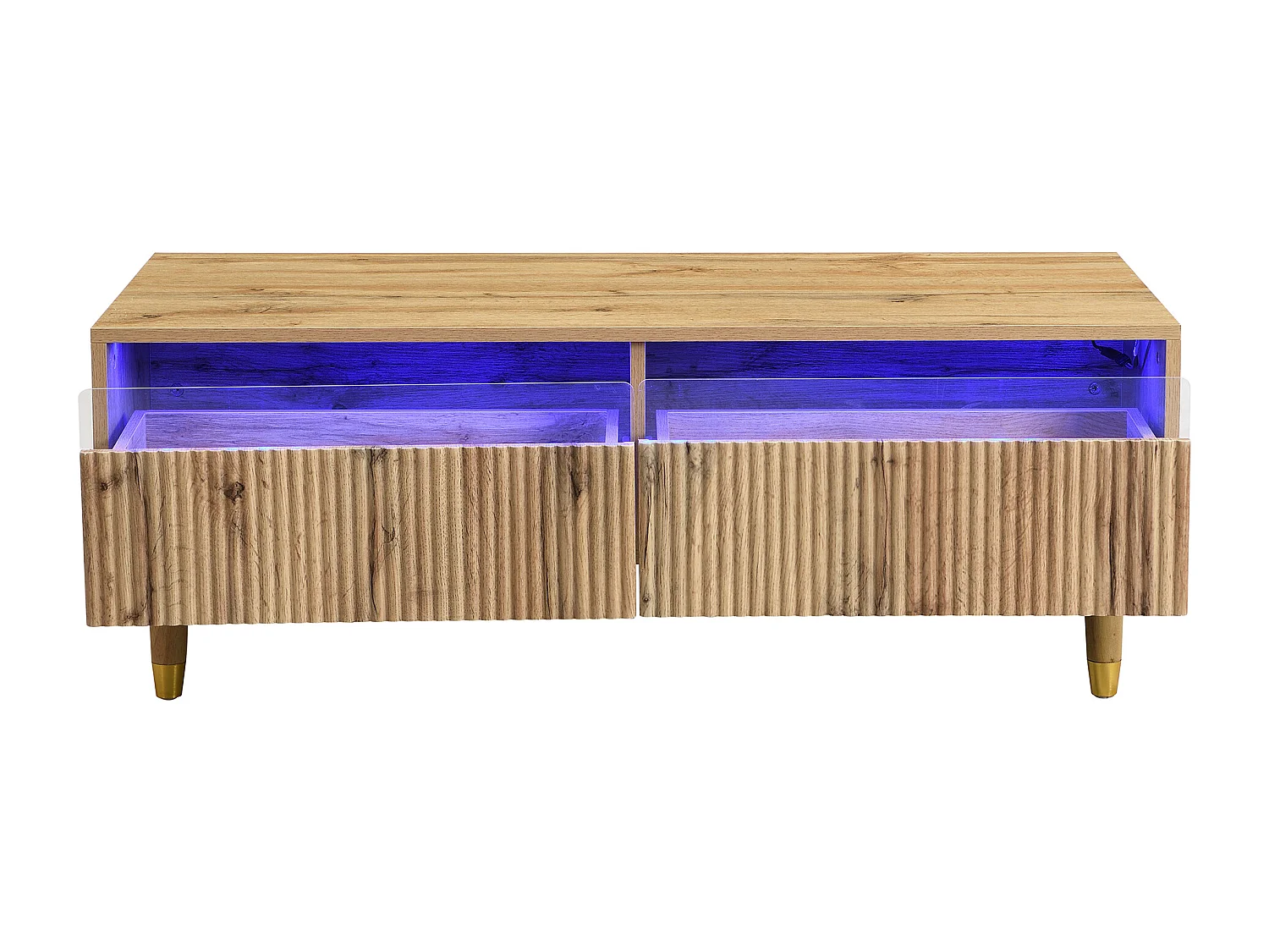 Table basse rectangulaire bois - Table basse avec deux tiroirs et LED - pour le salon