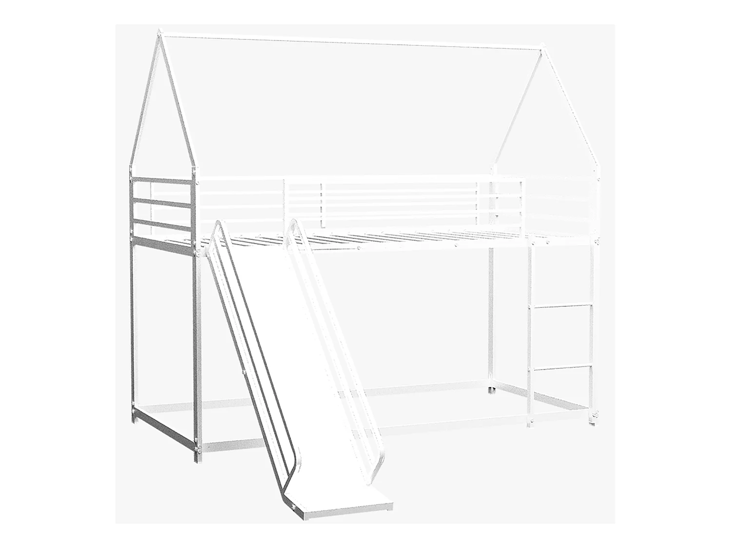 Lit superposé 90 x 190 cm - Lit enfant avec échelle et toboggan - métal blanc - sans matelas