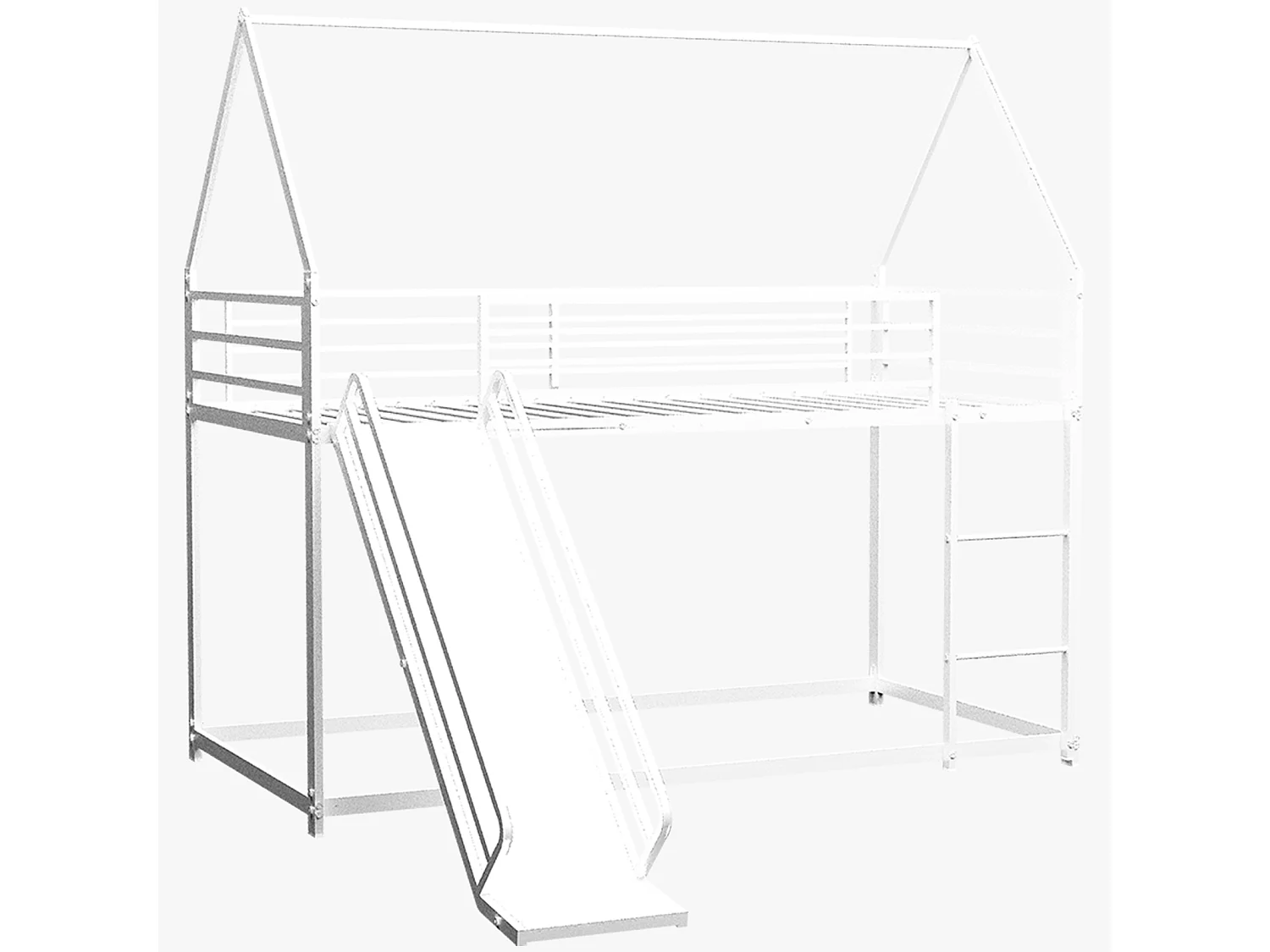 Łóżko piętrowe 90 x 190 cm - łóżko dziecięce z drabinką i zjeżdżalnią - biały metal - bez materaca