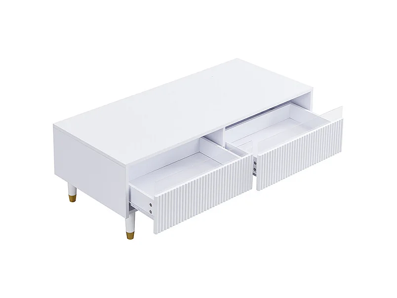 Table basse rectangulaire blanc - Table basse avec deux tiroirs et LED - pour le salon