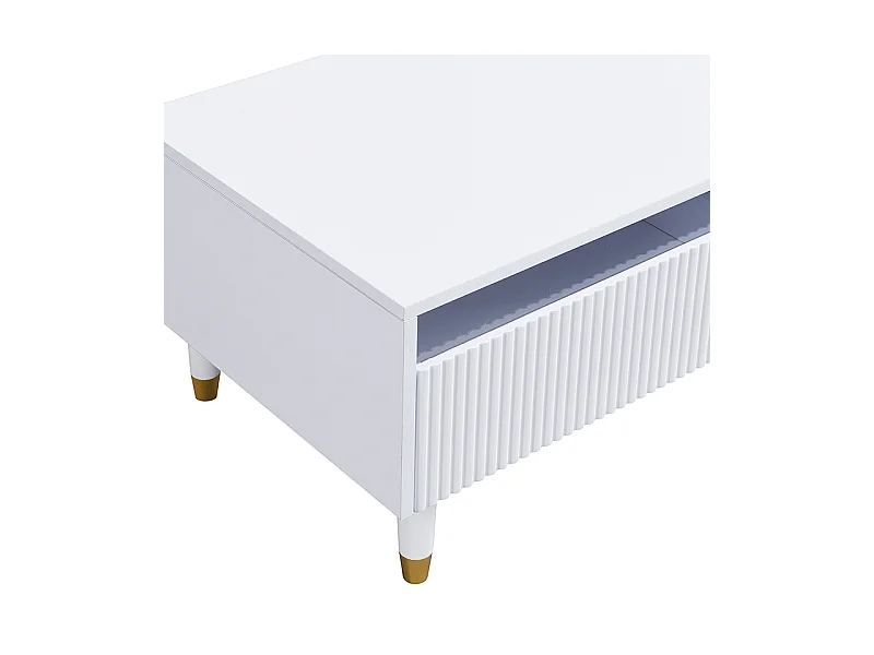 Table basse rectangulaire blanc - Table basse avec deux tiroirs et LED - pour le salon