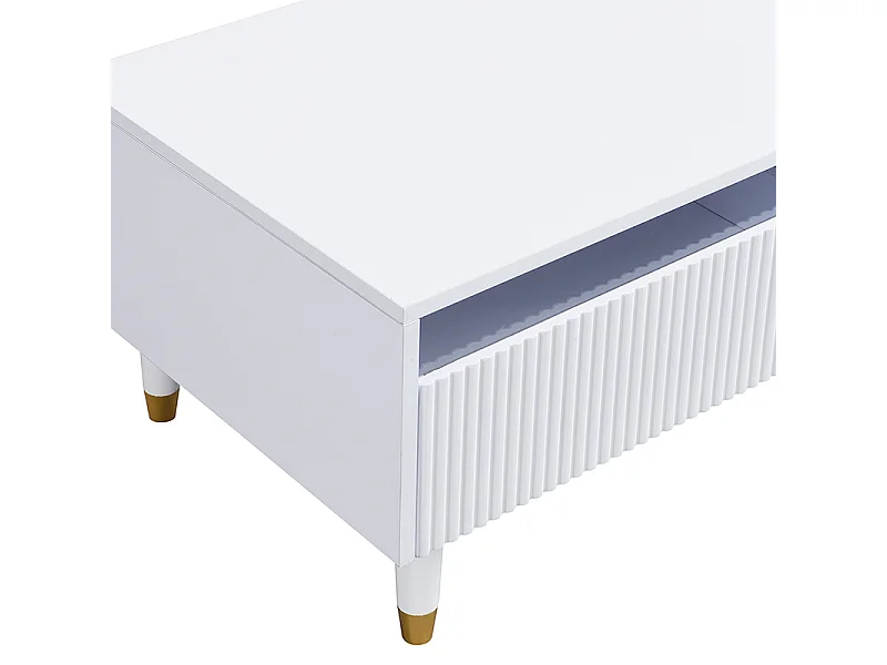 Table basse rectangulaire blanc - Table basse avec deux tiroirs et LED - pour le salon
