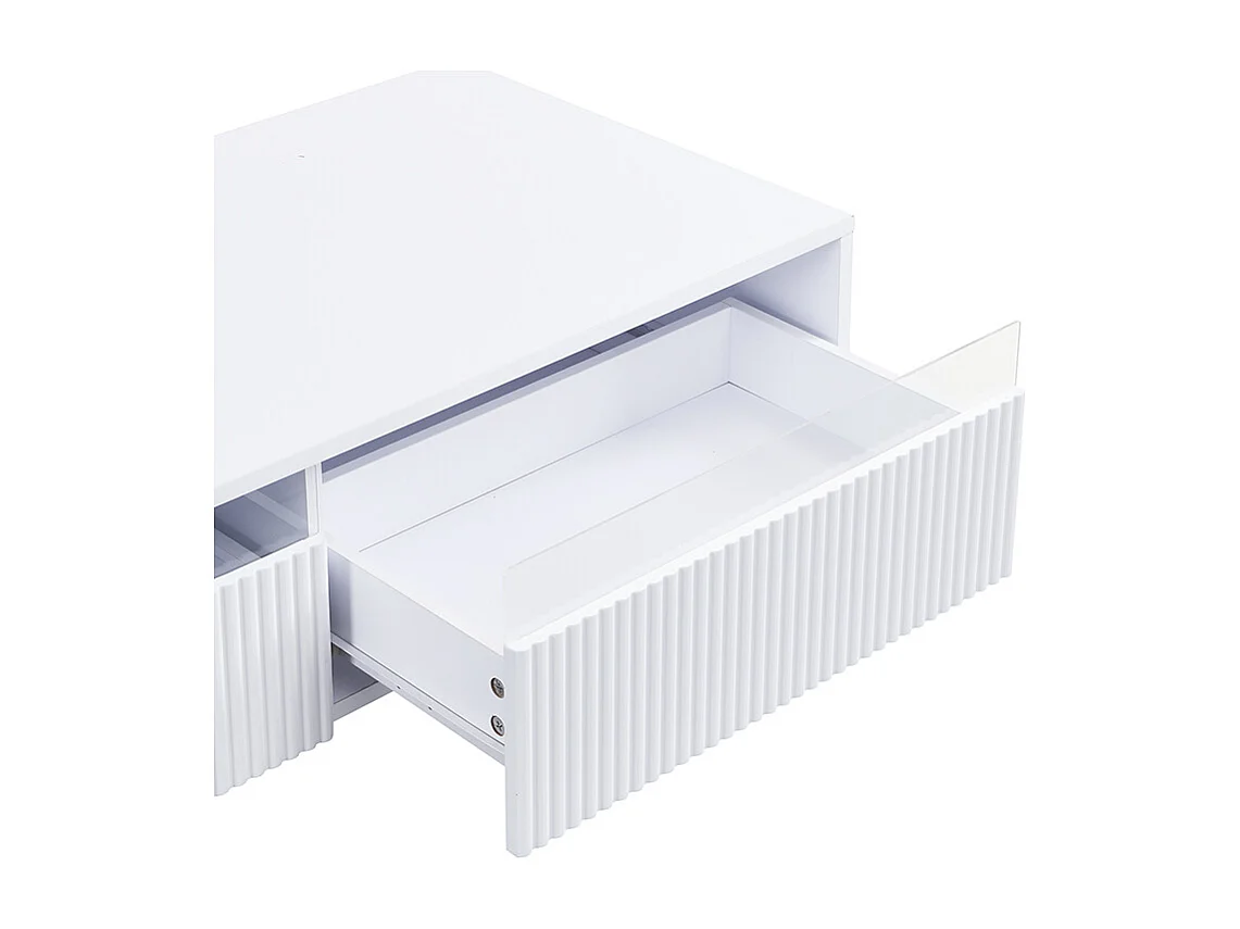 Table basse rectangulaire blanc - Table basse avec deux tiroirs et LED - pour le salon