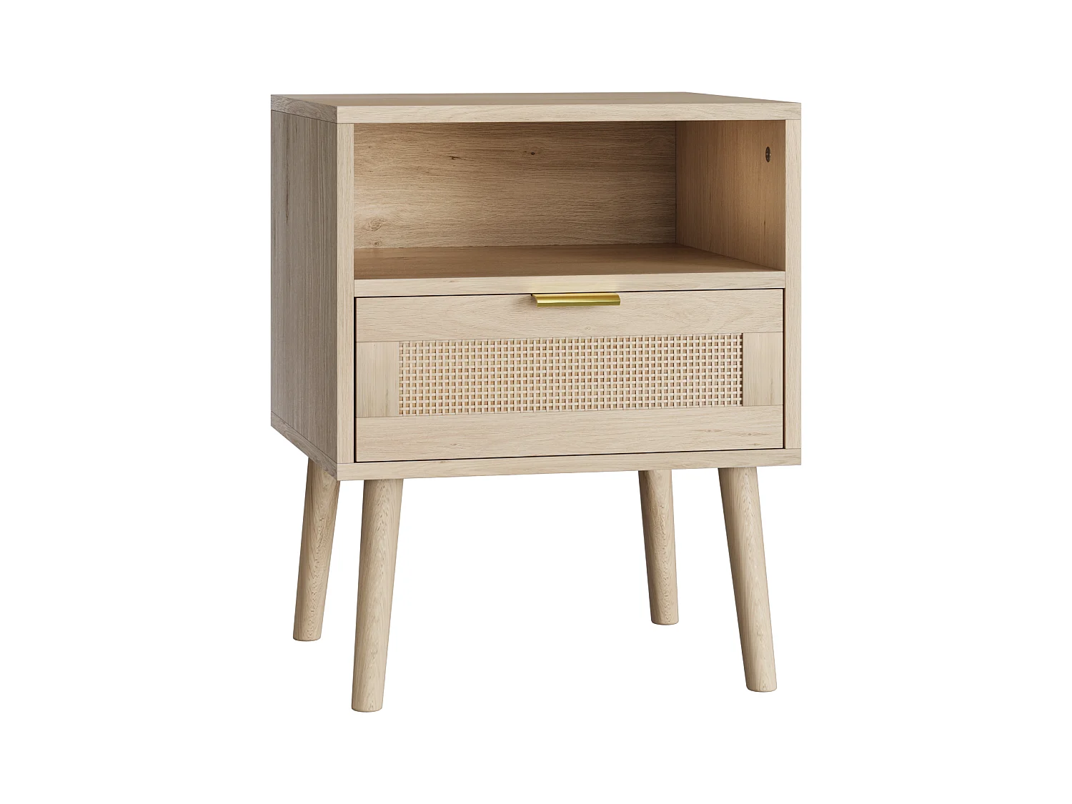 Table de chevet à 1 tiroir - Table de chevet avec étagères ouvertes et poignées dorées - bois