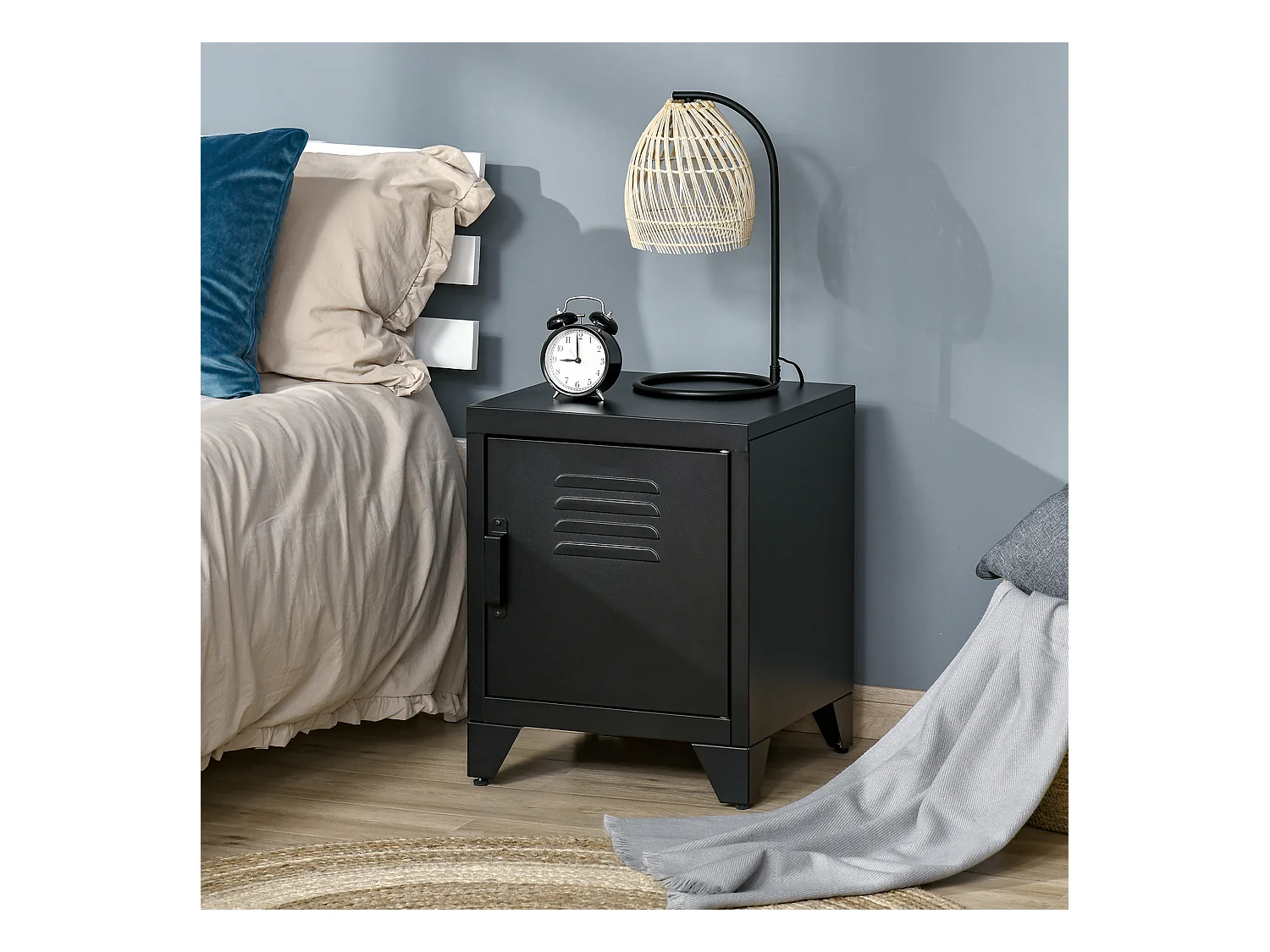 Table de chevet 1 porte - Table de chevet avec étagère réglable - noir - pour chambre