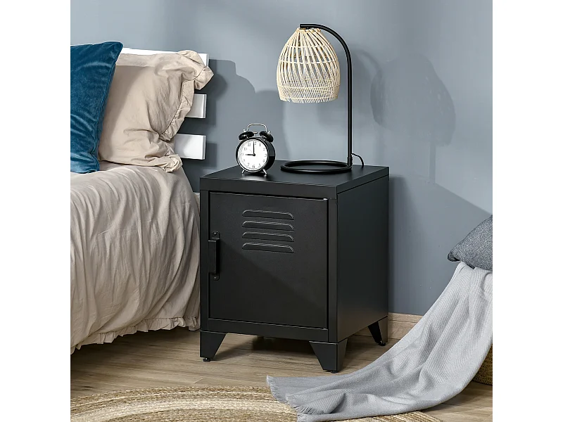 Nachttisch mit 1 Tür - Nachttisch mit verstellbarem Regal - schwarz - für Schlafzimmer