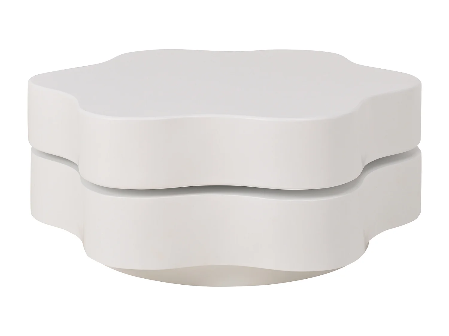 Table basse en forme de fleur - Table basse avec deux étagères et plateau pivotant - MDF blanc - pour salon