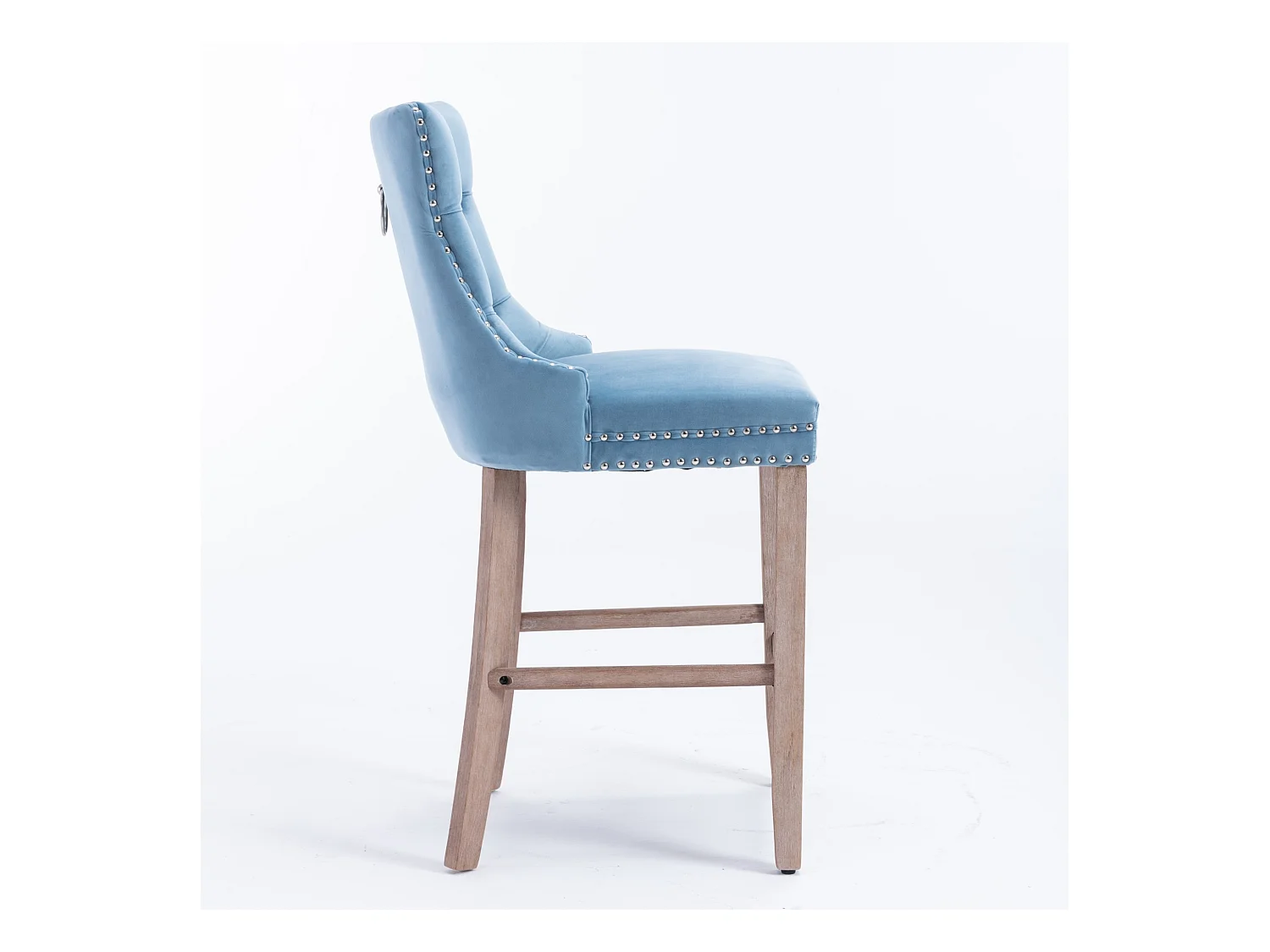 Set van 2 barkrukken - barkrukken met gewatteerde rugleuning en knoopsluiting - lichtblauw fluweel