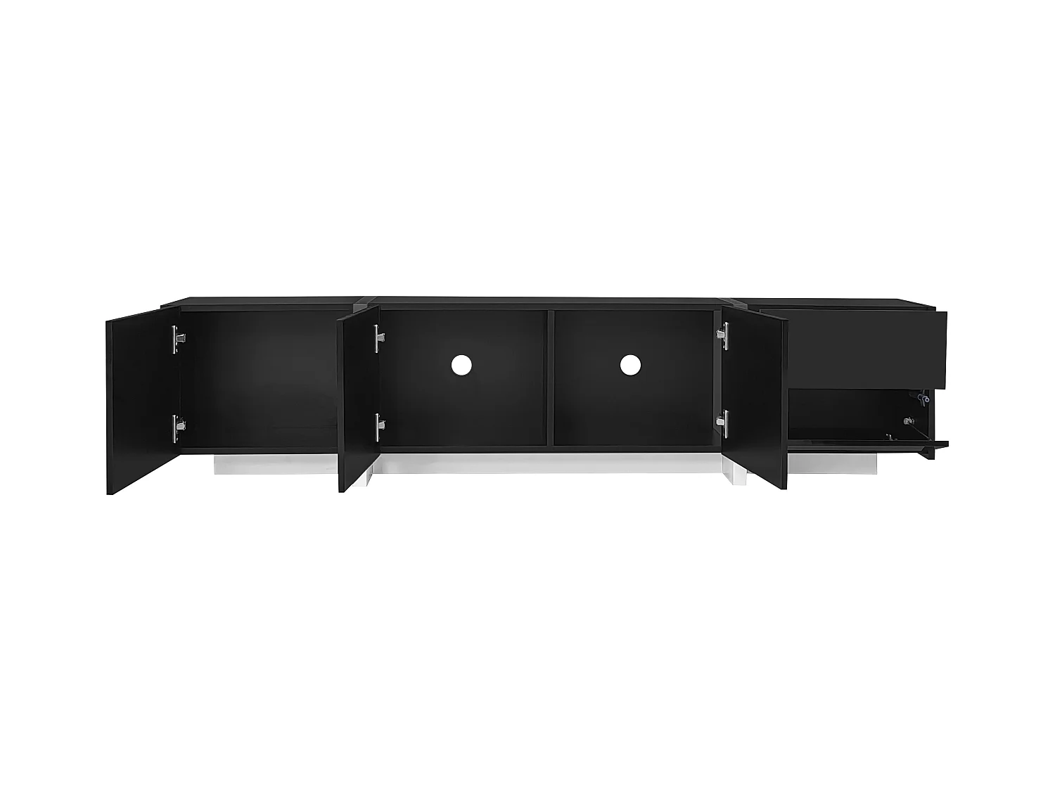 Meuble TV noir brillant - Meuble TV avec 1 tiroir et 4 portes - avec éclairage LED - pour salon