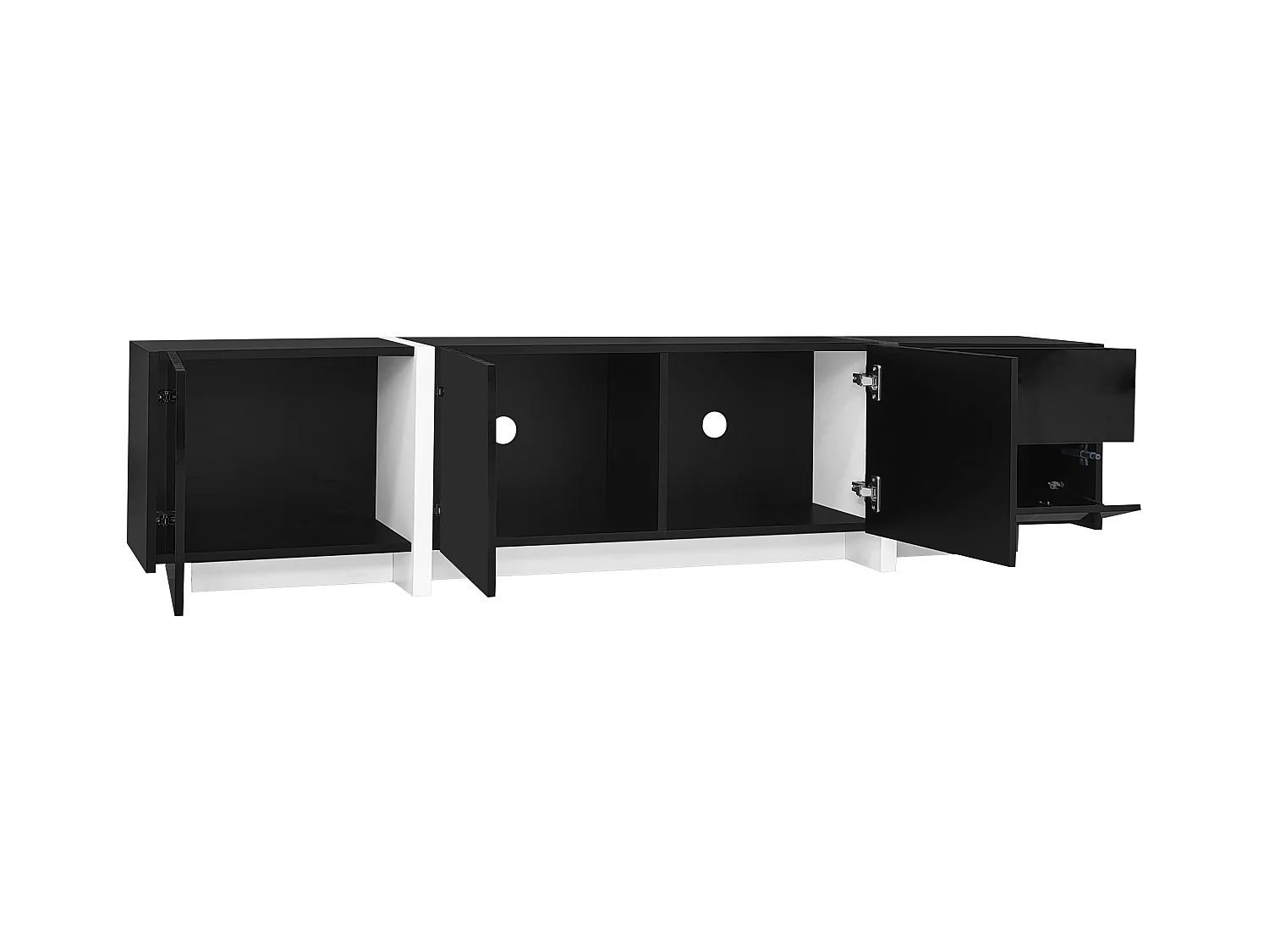 Meuble TV noir brillant - Meuble TV avec 1 tiroir et 4 portes - avec éclairage LED - pour salon