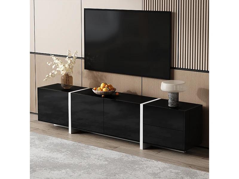 TV-meubel glanzend zwart - TV-meubel met 1 lade en 4 deuren - met LED-verlichting - voor woonkamer