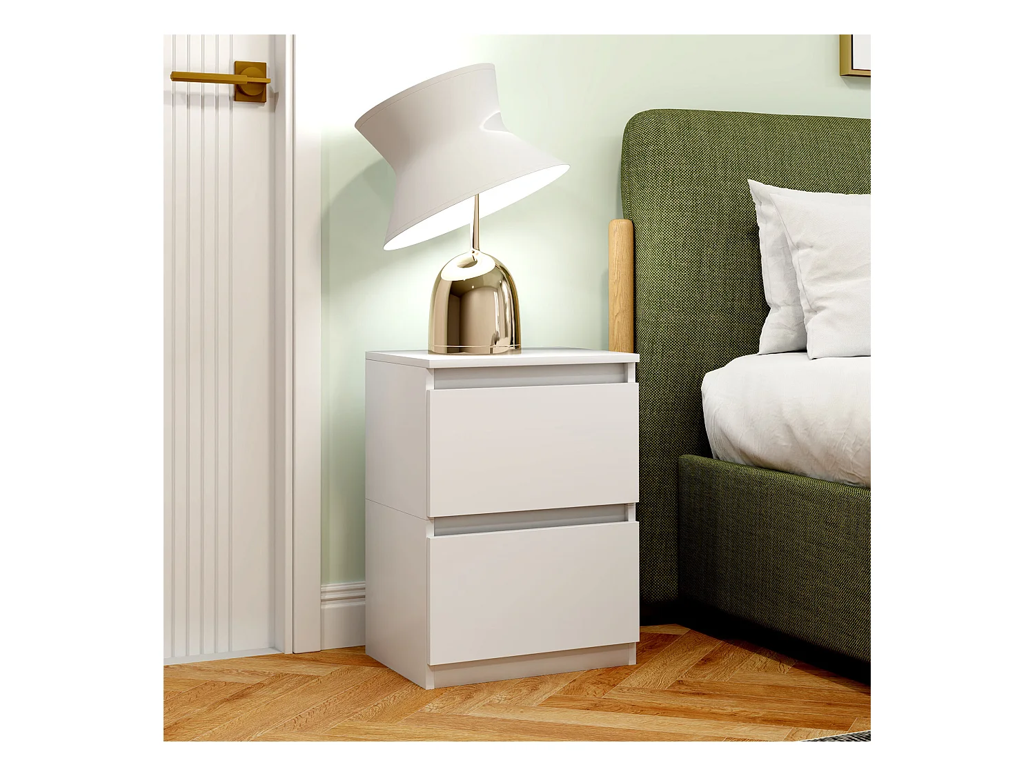 Table de chevet 2 tiroirs - Table de chevet rectangulaire blanc - pour la chambre et le salon