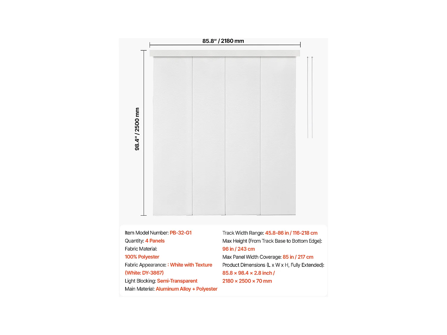 Store à Panneaux SucceBuy avec Rails Extensibles de 116 cm à 218 cm (Largeur), Rideaux Découpables Individuellement jusqu'à une Hauteur de 243 cm