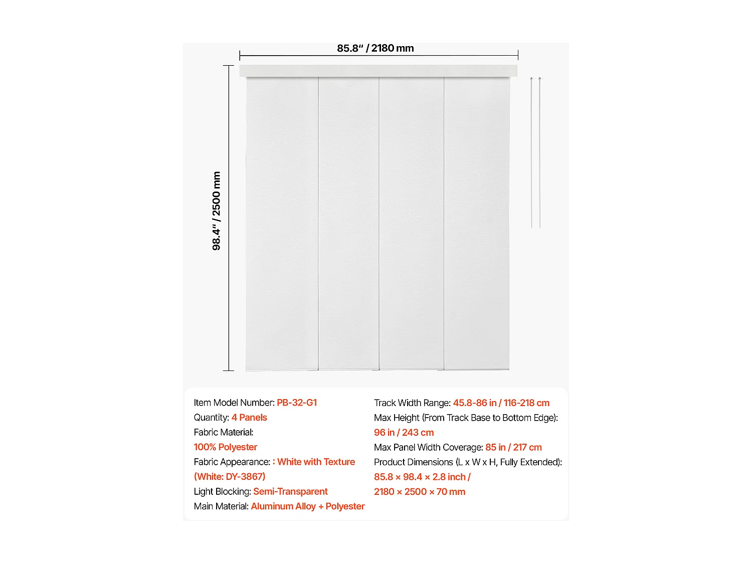 Store à Panneaux SucceBuy avec Rails Extensibles de 116 cm à 218 cm (Largeur), Rideaux Découpables Individuellement jusqu'à une Hauteur de 243 cm