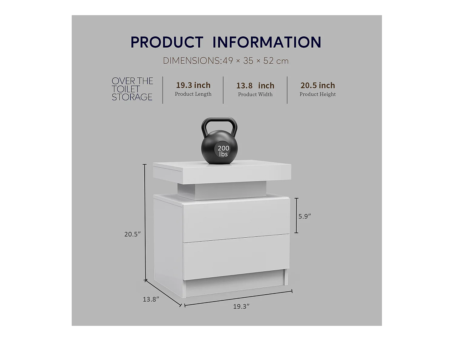 Table de chevet à 2 tiroirs - Table de chevet avec éclairage LED - blanc - pour chambre et salon