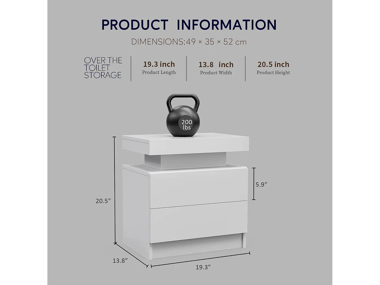 Table de chevet à 2 tiroirs - Table de chevet avec éclairage LED - blanc - pour chambre et salon