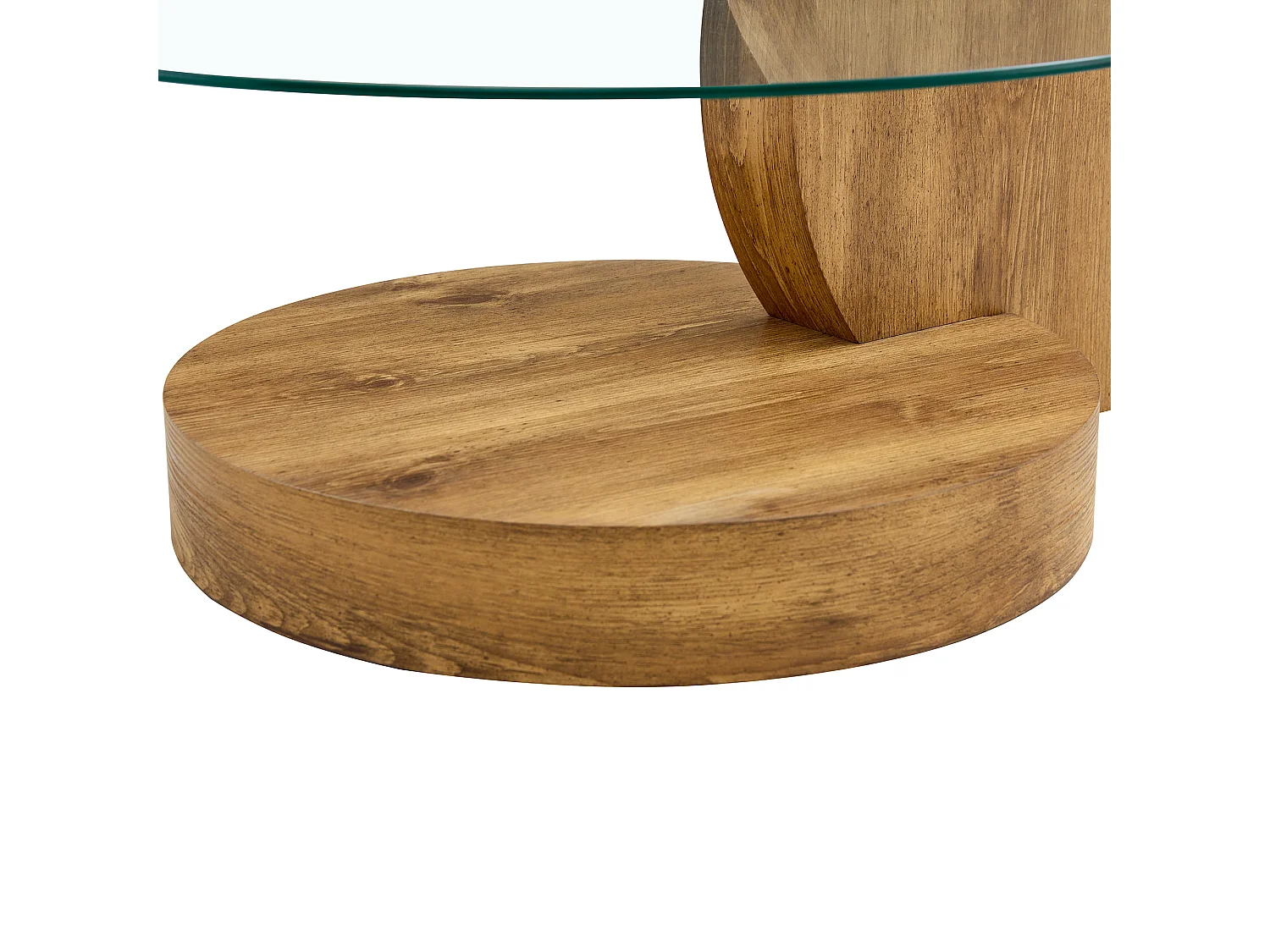 Table basse ronde moderne - Table basse avec plateau en verre et design multicouche - bois clair - pour salon