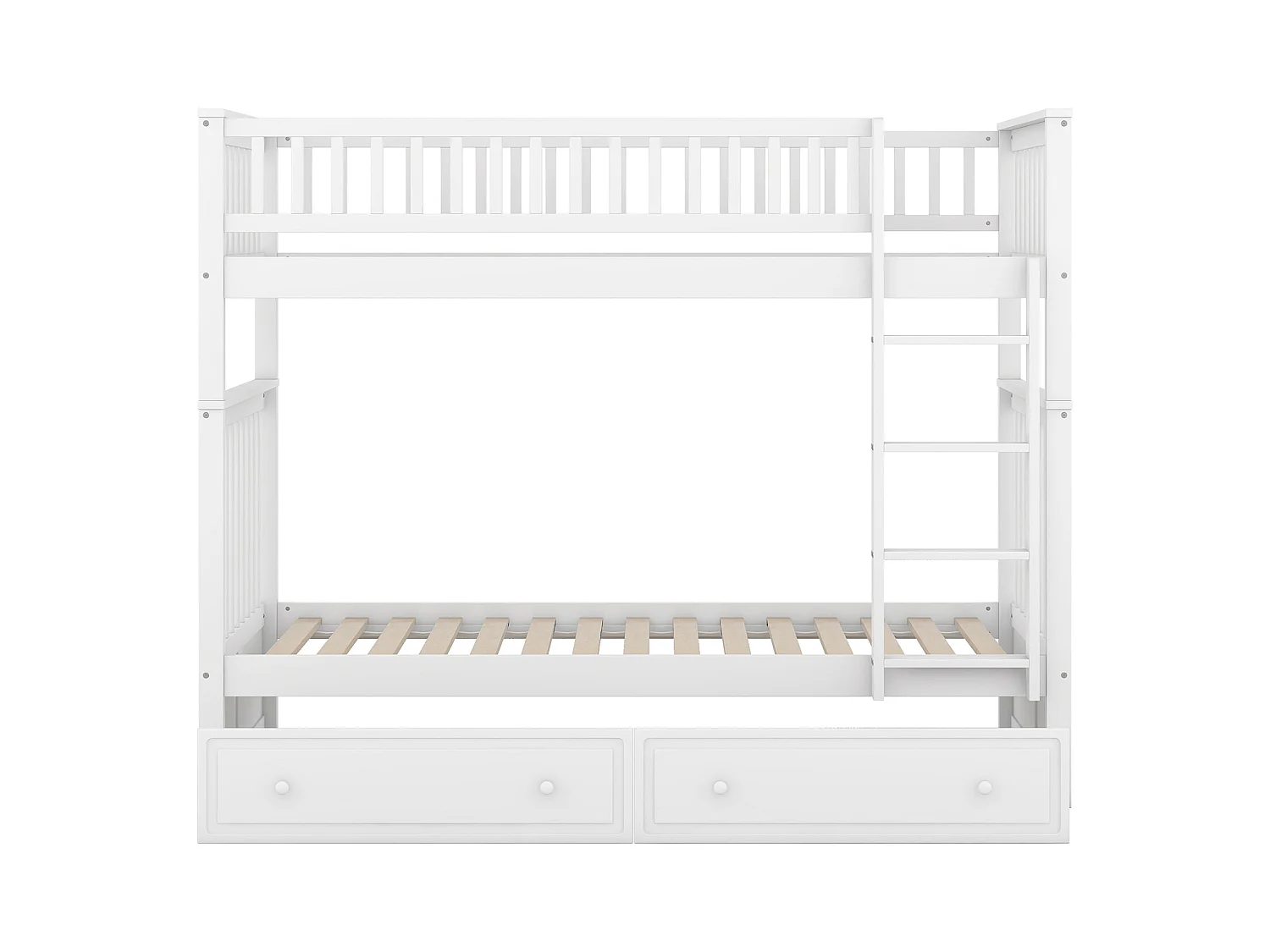 Lit superposé 90 x 200 cm - Lit enfant avec 2 tiroirs et échelle - bois blanc - sans matelas