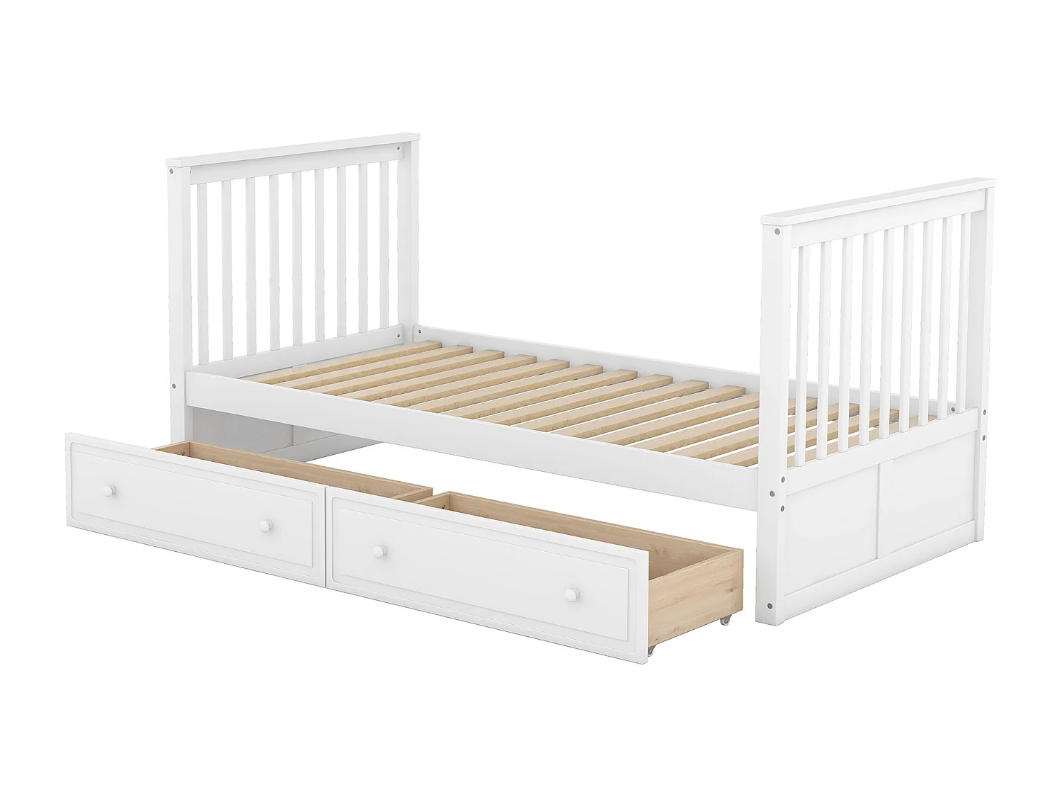 Lit superposé 90 x 200 cm - Lit enfant avec 2 tiroirs et échelle - bois blanc - sans matelas