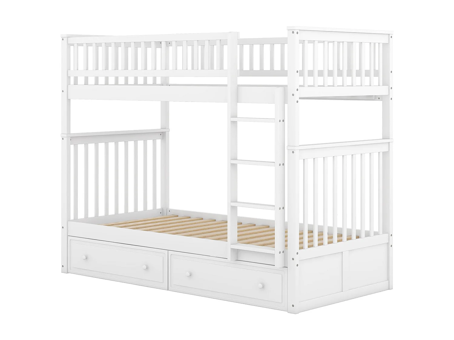 Lit superposé 90 x 200 cm - Lit enfant avec 2 tiroirs et échelle - bois blanc - sans matelas