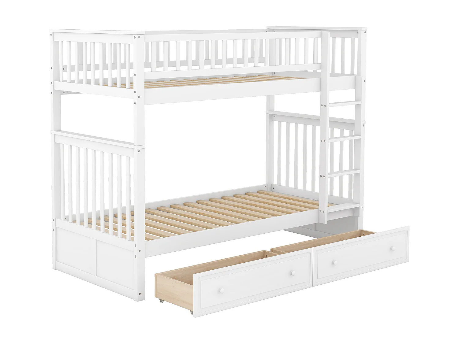 Lit superposé 90 x 200 cm - Lit enfant avec 2 tiroirs et échelle - bois blanc - sans matelas