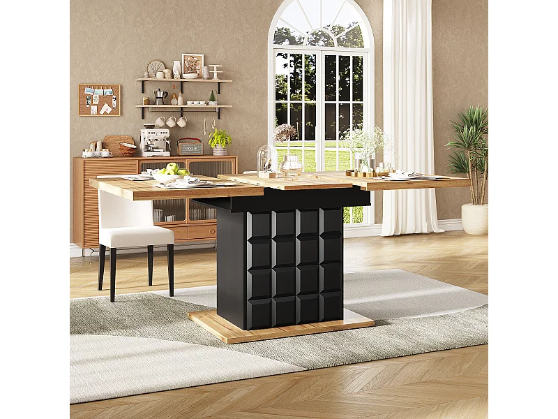 Table à manger extensible 2 portes - Table à manger pliable à carreaux - noire - pour la cuisine et le salon