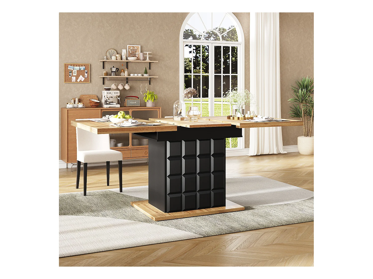 Table à manger extensible 2 portes - Table à manger pliable à carreaux - noire - pour la cuisine et le salon