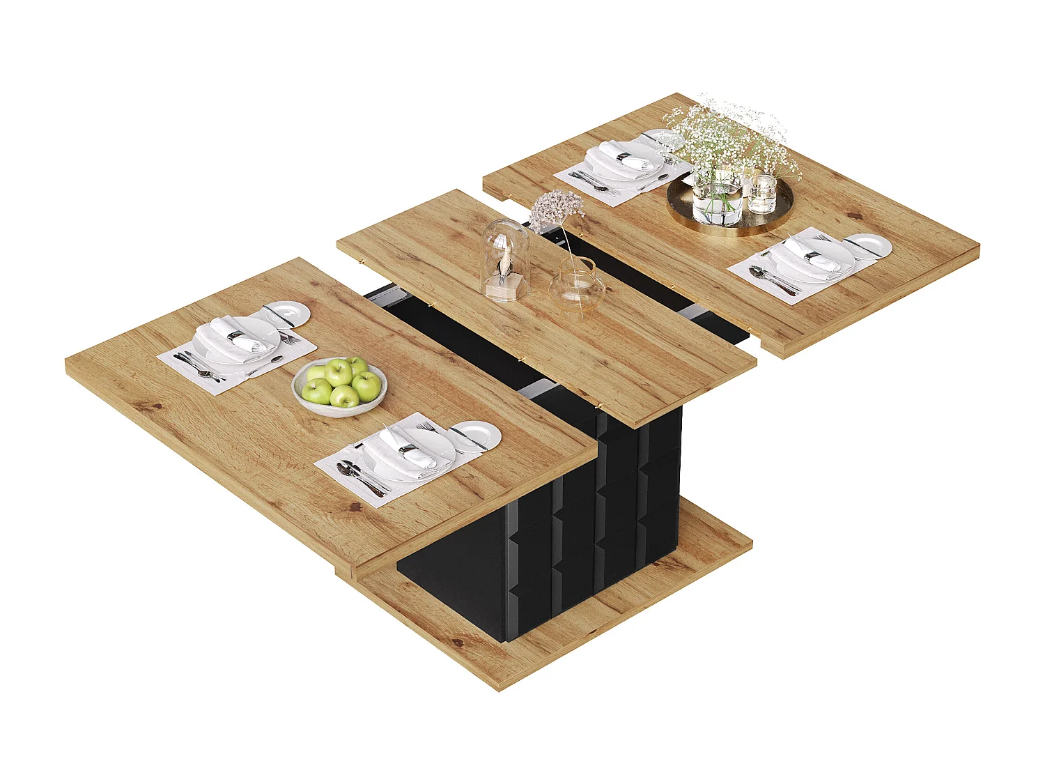 Table à manger extensible 2 portes - Table à manger pliable à carreaux - noire - pour la cuisine et le salon