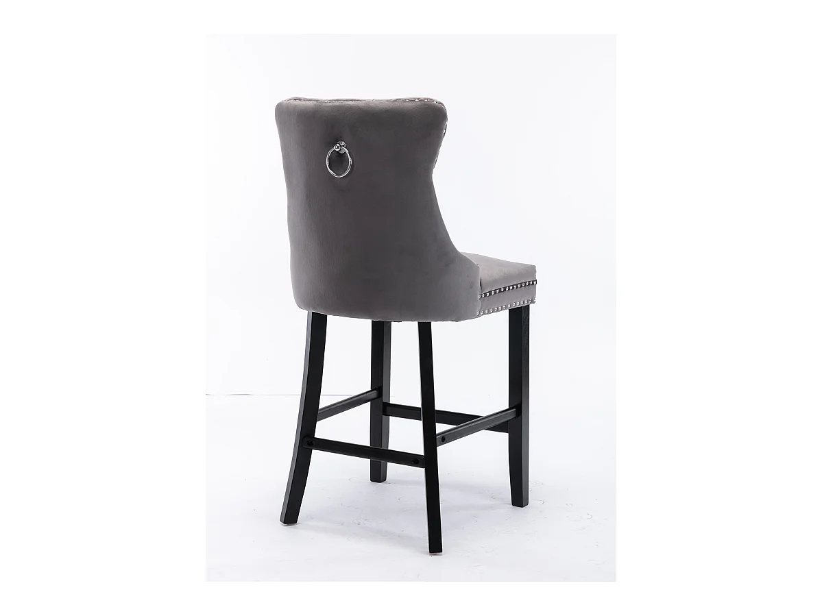 Lot de 2 tabourets de bar - Tabourets de bar avec dossier rembourré et capitonnage à boutons - velours gris