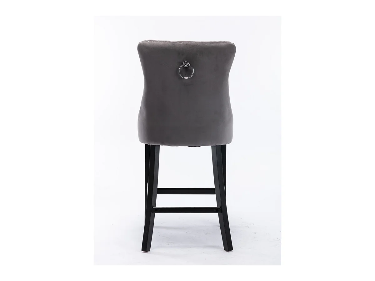 Lot de 2 tabourets de bar - Tabourets de bar avec dossier rembourré et capitonnage à boutons - velours gris