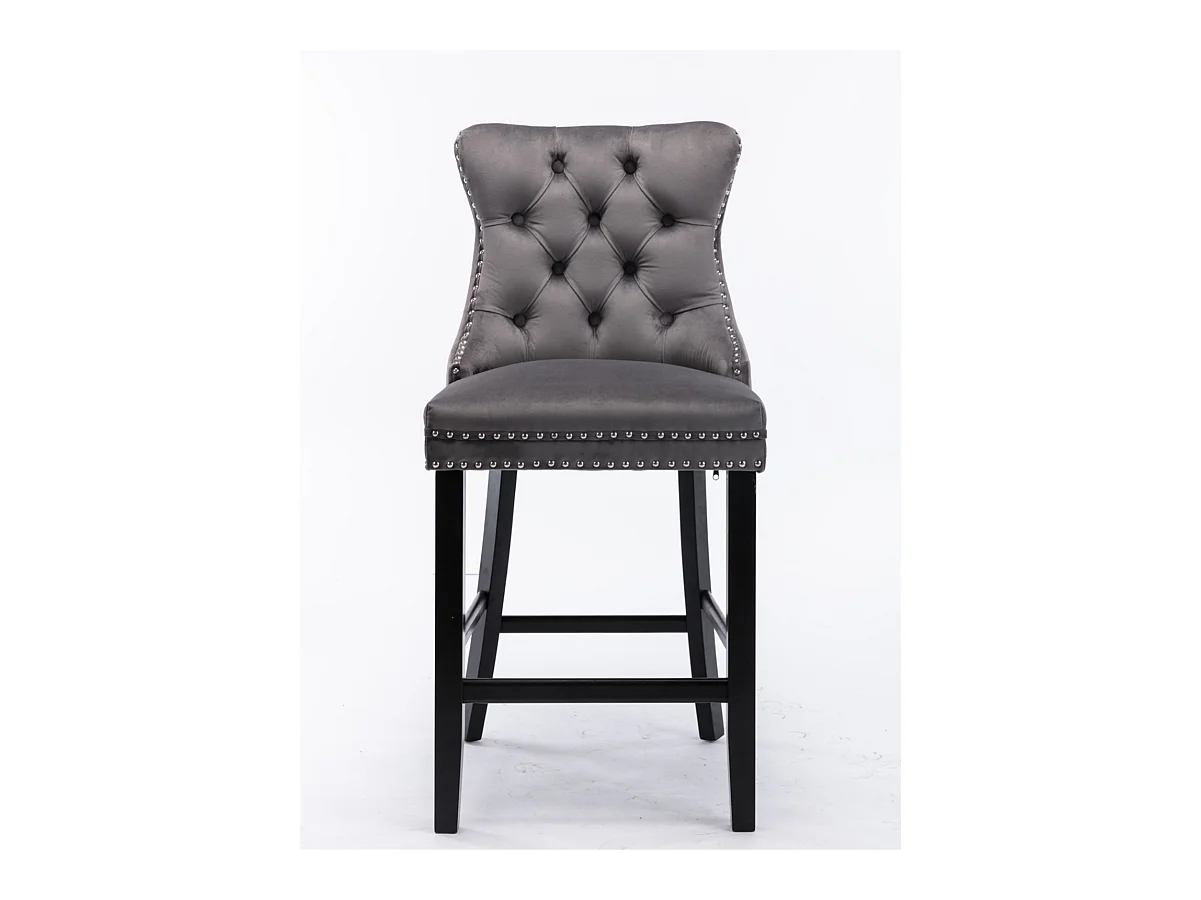 Lot de 2 tabourets de bar - Tabourets de bar avec dossier rembourré et capitonnage à boutons - velours gris