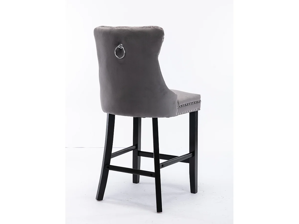 Lot de 2 tabourets de bar - Tabourets de bar avec dossier rembourré et capitonnage à boutons - velours gris