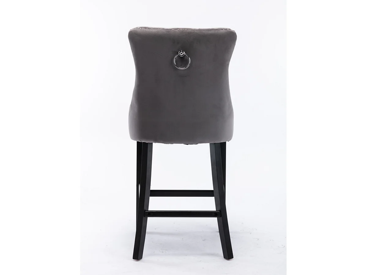 Lot de 2 tabourets de bar - Tabourets de bar avec dossier rembourré et capitonnage à boutons - velours gris