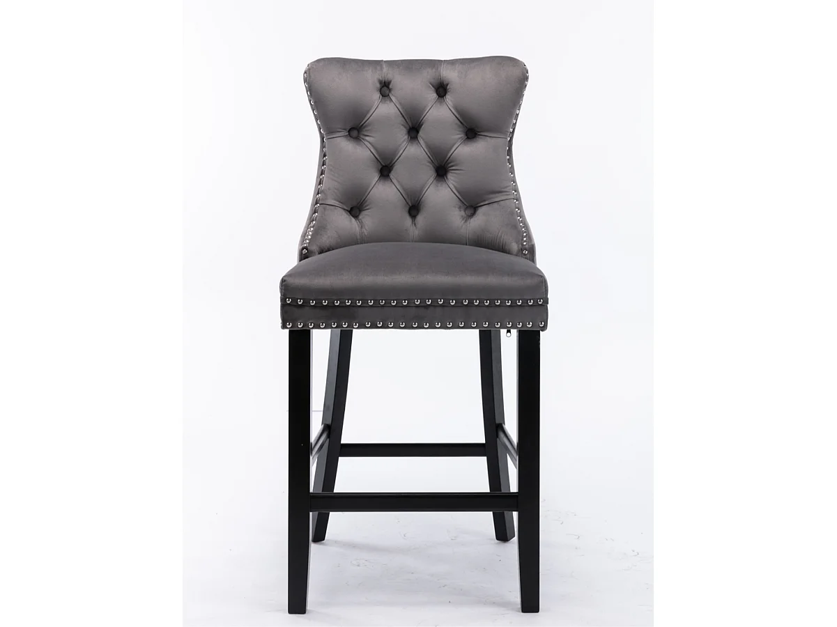 Lot de 2 tabourets de bar - Tabourets de bar avec dossier rembourré et capitonnage à boutons - velours gris