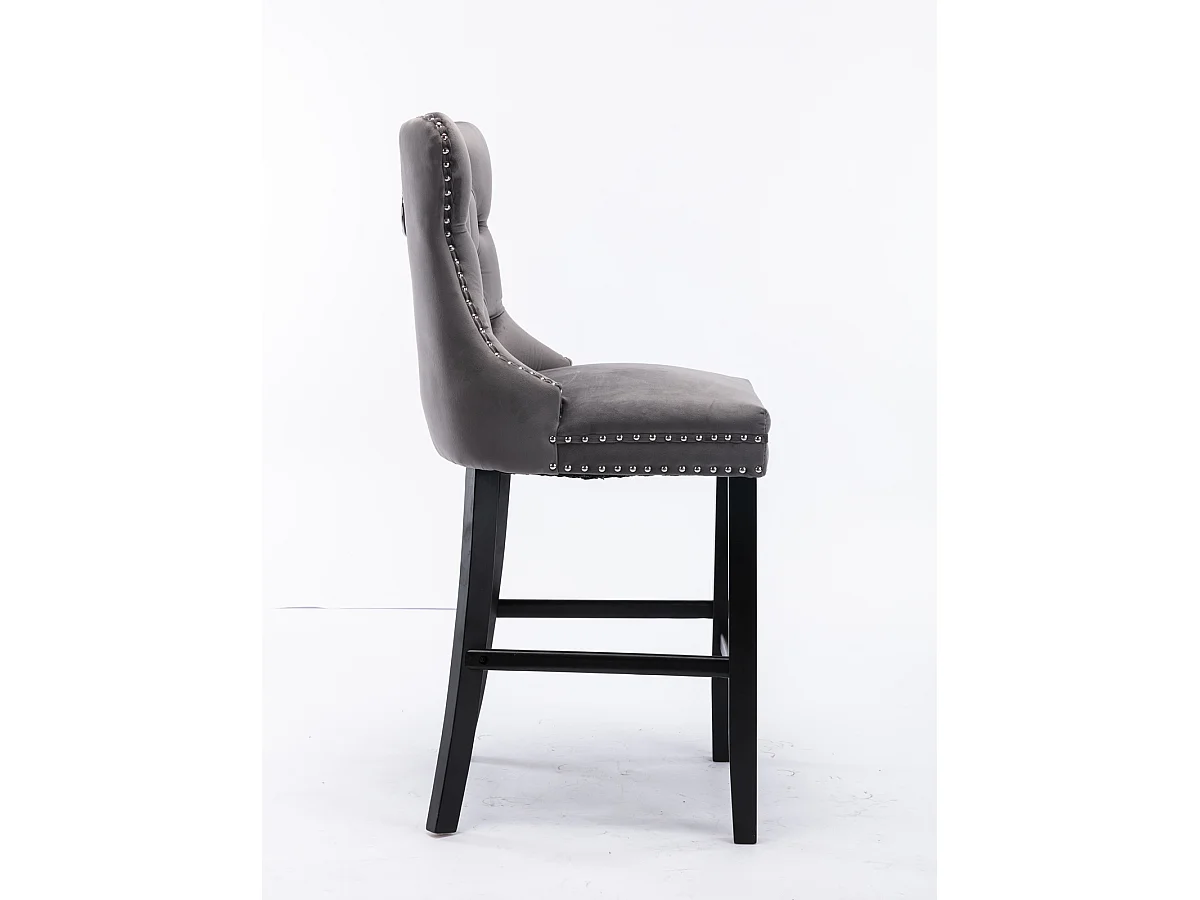 Lot de 2 tabourets de bar - Tabourets de bar avec dossier rembourré et capitonnage à boutons - velours gris