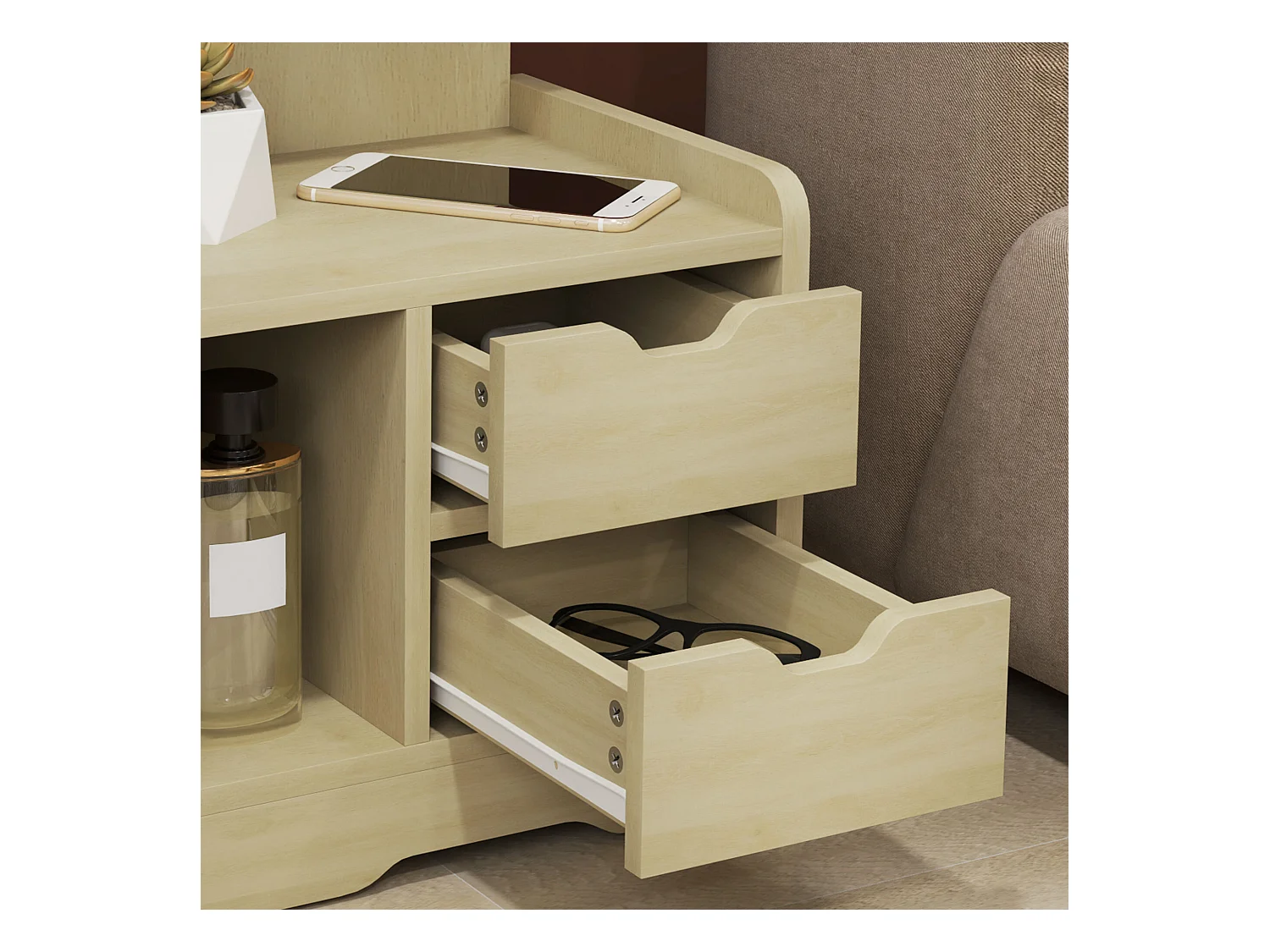 Table de chevet à 2 tiroirs - Table de chevet à étagères ouvertes - bois - pour chambre et salon