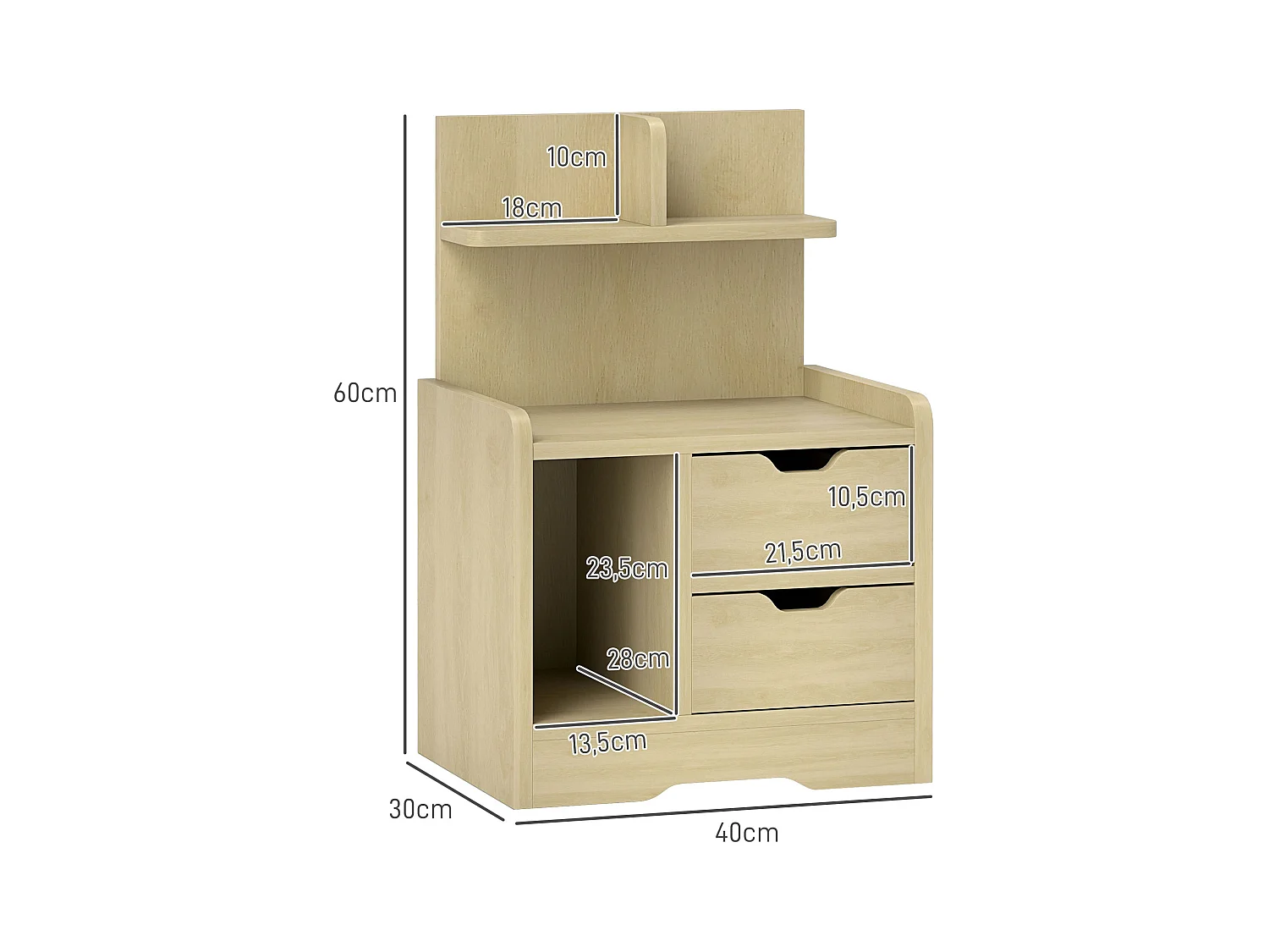 Table de chevet à 2 tiroirs - Table de chevet à étagères ouvertes - bois - pour chambre et salon