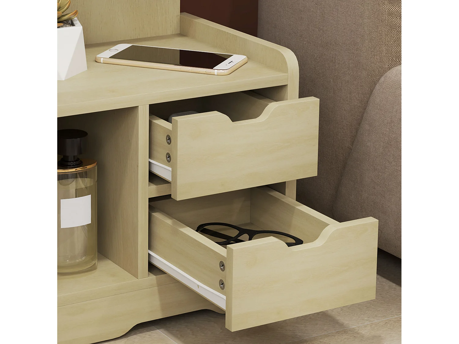 Table de chevet à 2 tiroirs - Table de chevet à étagères ouvertes - bois - pour chambre et salon