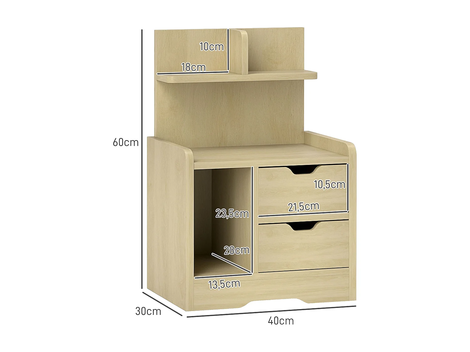 Table de chevet à 2 tiroirs - Table de chevet à étagères ouvertes - bois - pour chambre et salon