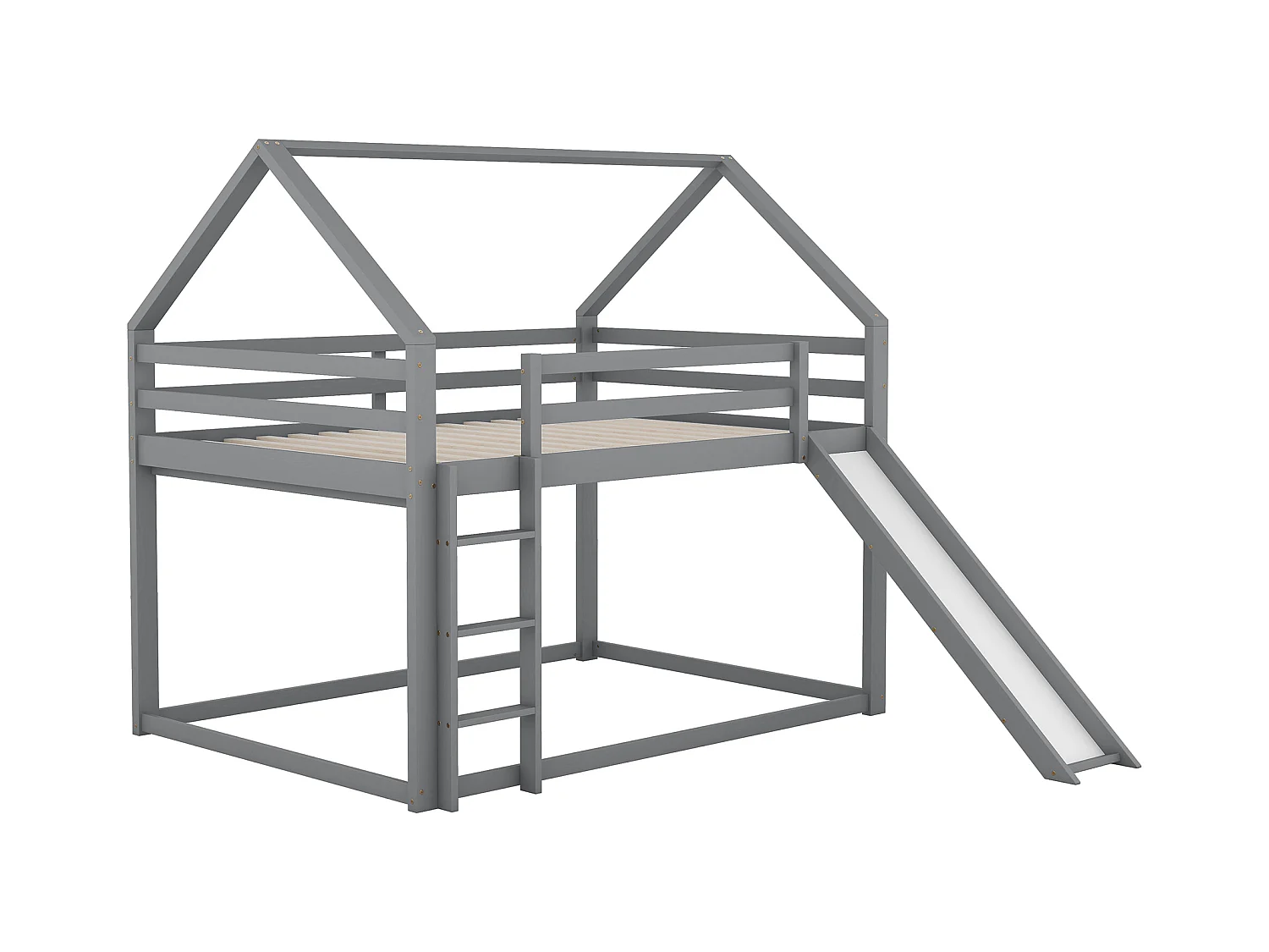 Lit superposé 140 x 200 cm - Lit double avec toboggan et échelle - bois gris - sans matelas