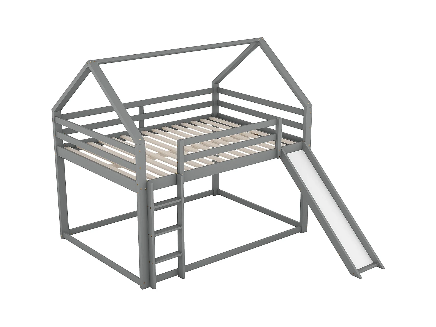 Lit superposé 140 x 200 cm - Lit double avec toboggan et échelle - bois gris - sans matelas