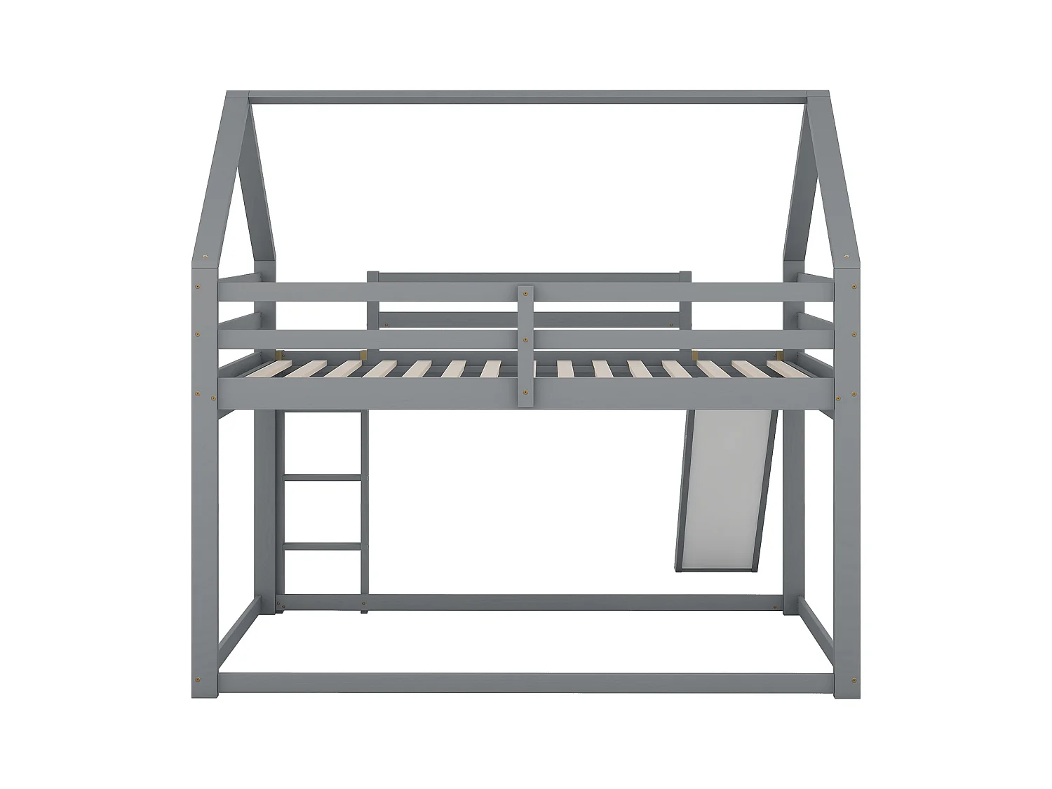 Lit superposé 140 x 200 cm - Lit double avec toboggan et échelle - bois gris - sans matelas