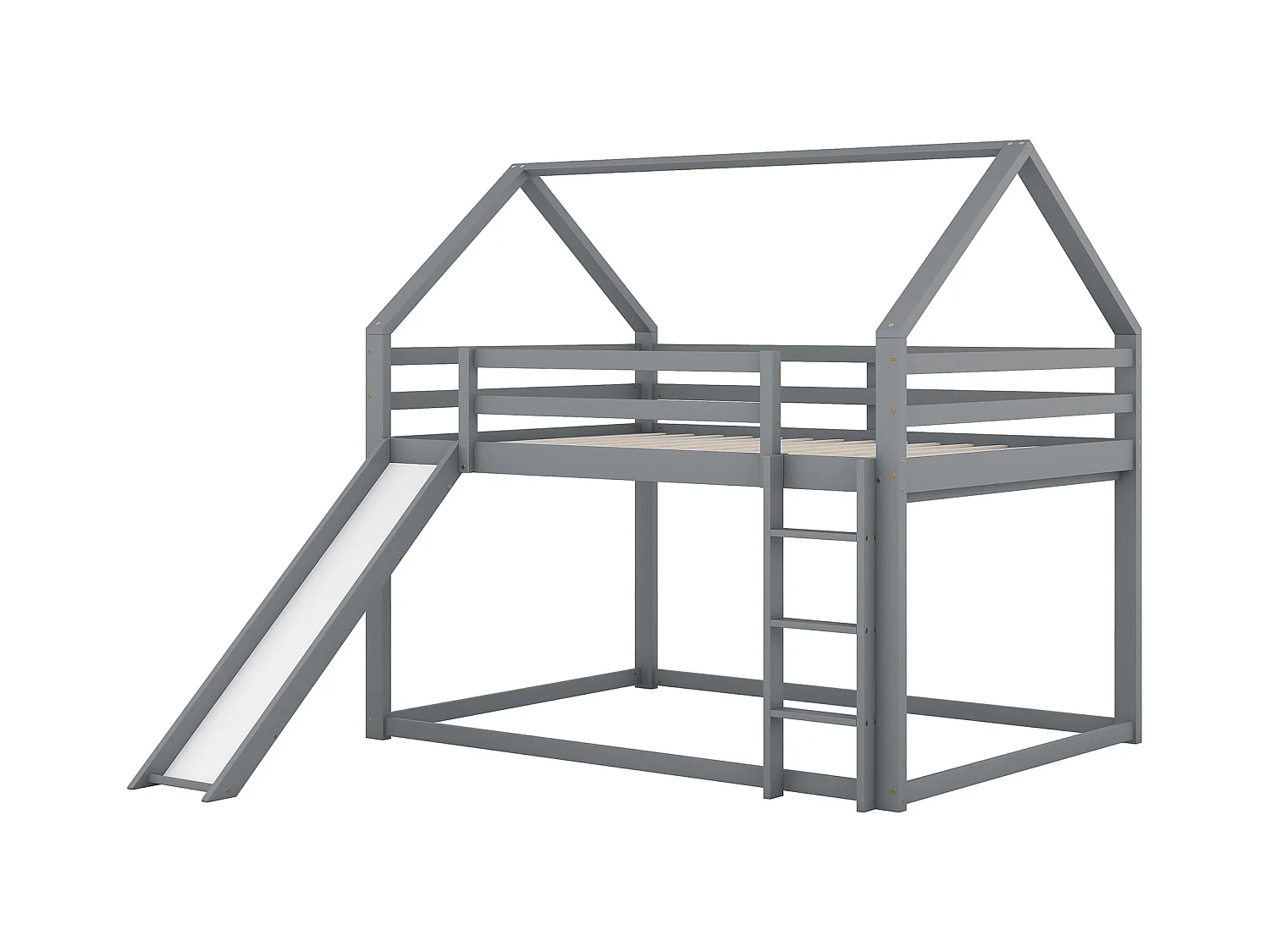 Lit superposé 140 x 200 cm - Lit double avec toboggan et échelle - bois gris - sans matelas