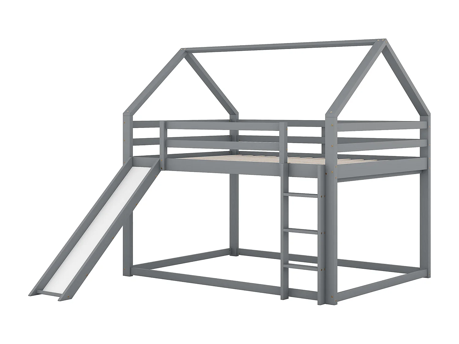 Lit superposé 140 x 200 cm - Lit double avec toboggan et échelle - bois gris - sans matelas